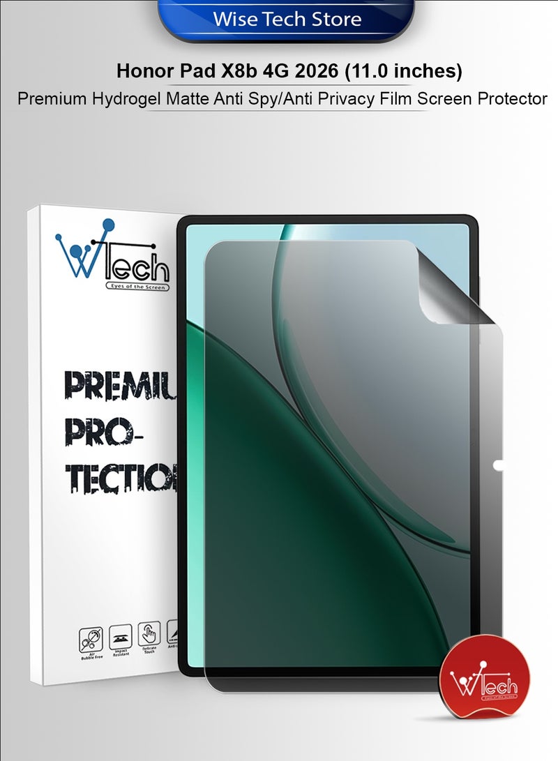 دبليو تيك هونر باد X8b 4G 2026 (11.0 بوصة) واقي شاشة رفيع ومرن من فئة Wtech Premium Pure Hydrogel ضد التجسس / حماية الخصوصية (TSHFMP) - شفاف - Image 1